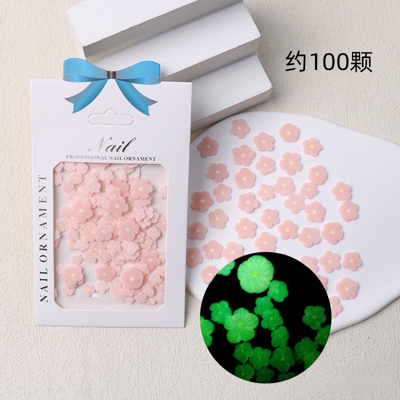 Set 100 Miếng Dán Trang Trí Móng Tay Dạ Quang Hình Hoa / Thỏ Xinh Xắn
