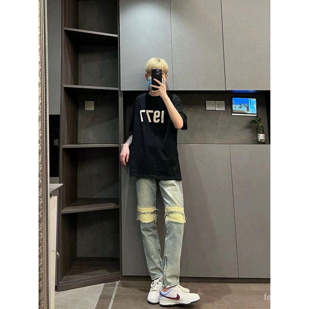 Quần jean thương hiệu sành điệu quần ống nhỏ kiểu Mỹ quần rách nam ôm vừa vặn Instagram đường phố cao cổ Xuân Hè
