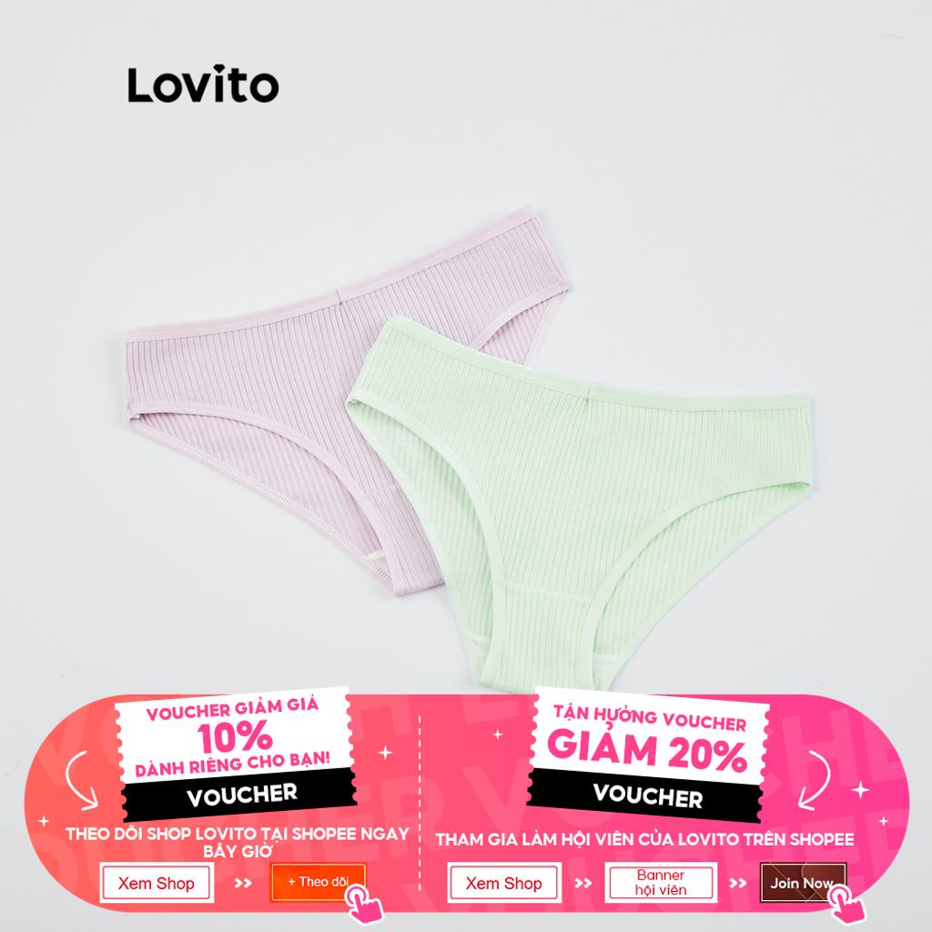 Lovito Quần lót dệt kim gân trơn đơn giản L26AD132 (Tím nhạt / màu xanh lá)
