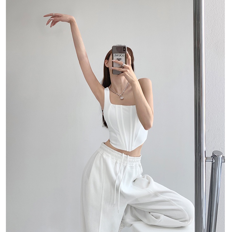 COZOKC Áo Không Tay Cổ Vuông Thiết Kế Bất Đối Xứng Thời Trang