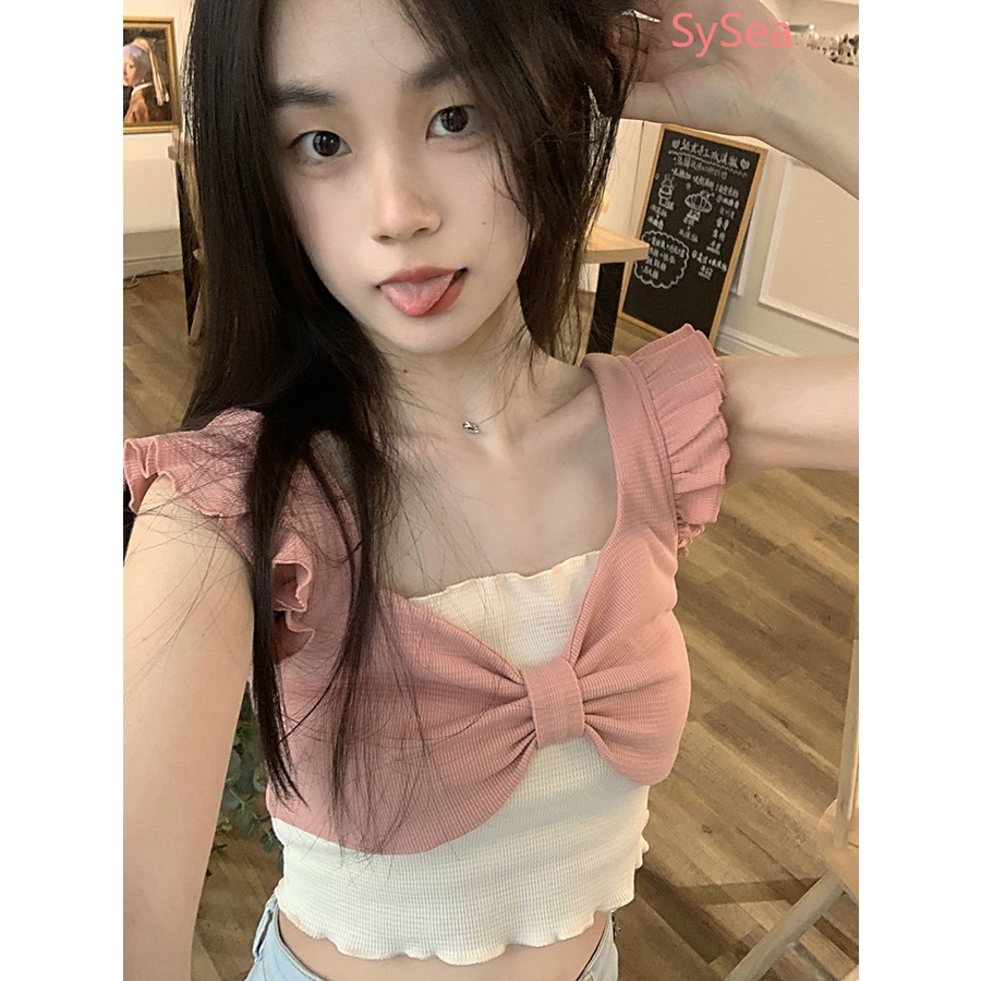 Áo Hai Dây Mùa Hè Thắt Nơ Phong Cách Pháp Cho Nữ