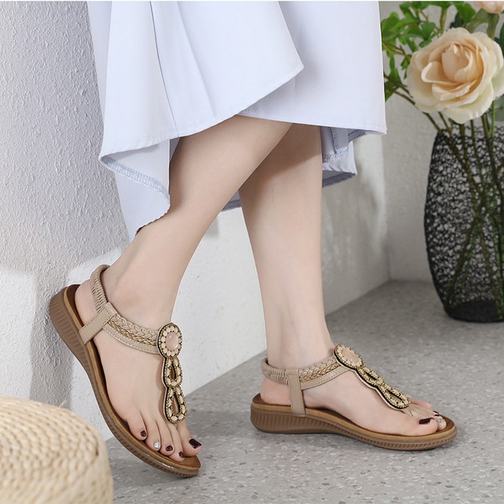 Giày Sandal Xỏ Ngón Mũi Tròn Thoải Mái Dễ Mặc Kích Thước 41 42 Size Phong Cách Bohemian