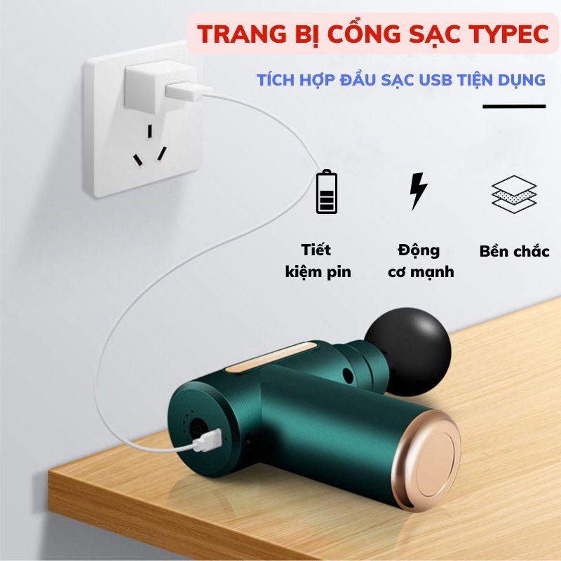 Máy Massage Cầm Tay Mini HAMANI Cao Cấp Đấm Lưng Mát Xa Trị Liệu Cổ Vai Gáy 4 Đầu 6 Chế Độ