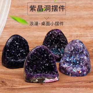 Hang Đá Thạch Anh Tím Xanh Handmade Trang Trí Văn Phòng