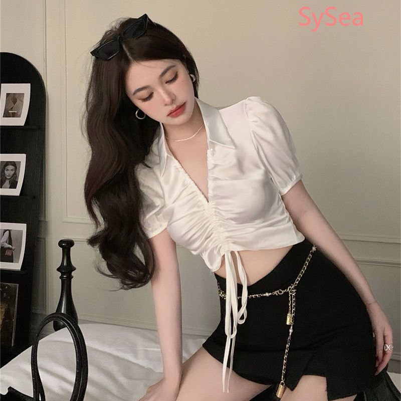 Áo Croptop Tay Phồng Cổ Chữ V Quyến Rũ Thời Trang Cho Nữ