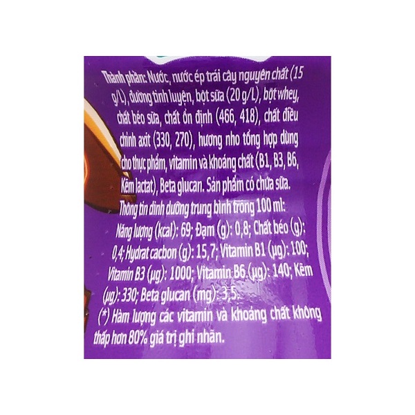 Lốc 6 chai sữa trái cây Kun hương nho 90ml