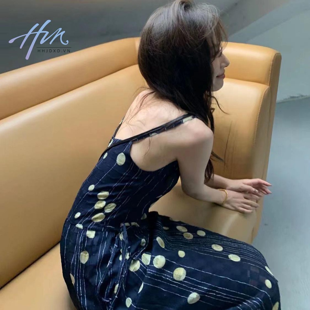 Đầm Hai Dây Cổ Chữ V Lưng Cao Dáng Ôm In Họa Tiết Thời Trang Pháp Cổ Điển Cho Nữ