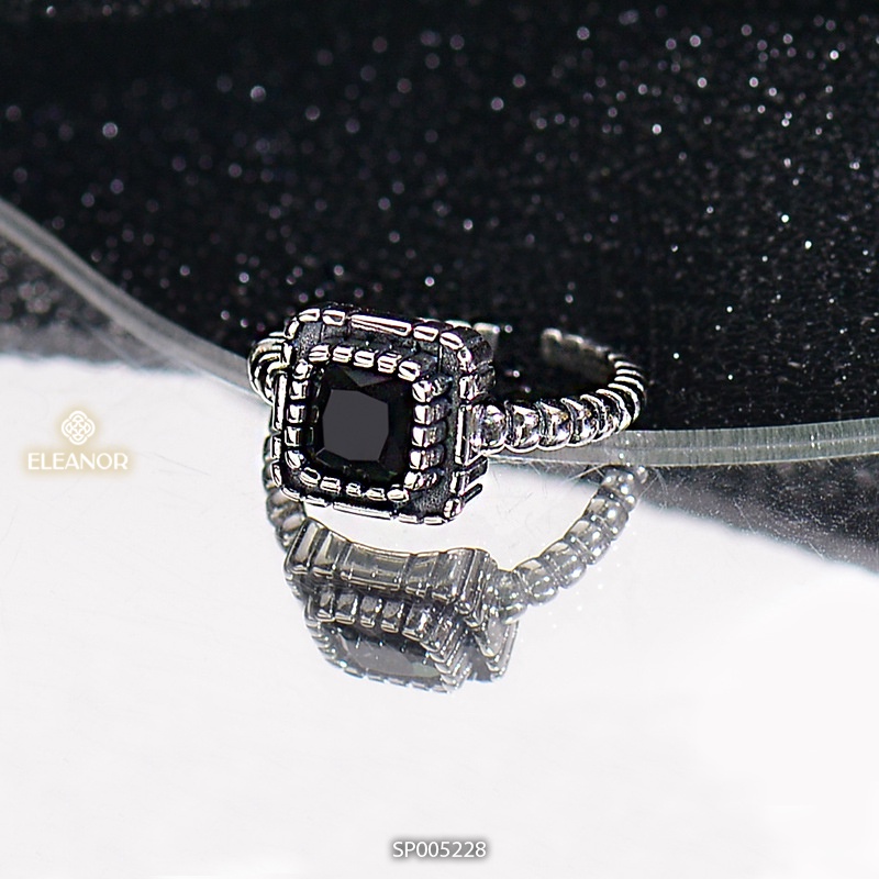 Nhẫn nữ hở bạc 925 Eleanor Accessories mặt vuông đính đá phụ kiện trang sức 5228