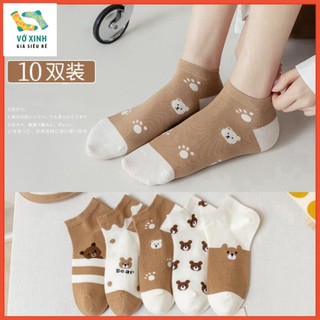Combo 5 đôi tất vớ gấu nâu cổ ngắn cotton (hình thật) voxinhsieure