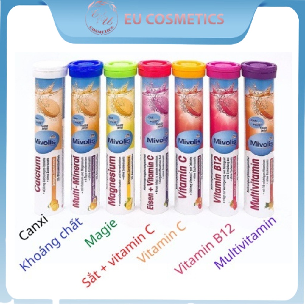 Viên Sủi Mivolis Vitamin C và các vị khác Hỗ trợ tăng lực tăng hệ miễn dịch 20 Viên của Đức