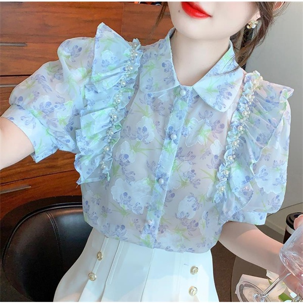 Áo Sơ Mi Chiffon Ngắn Tay Dáng Rộng Họa Tiết Hoa Phong Cách Vintage Cho Nữ