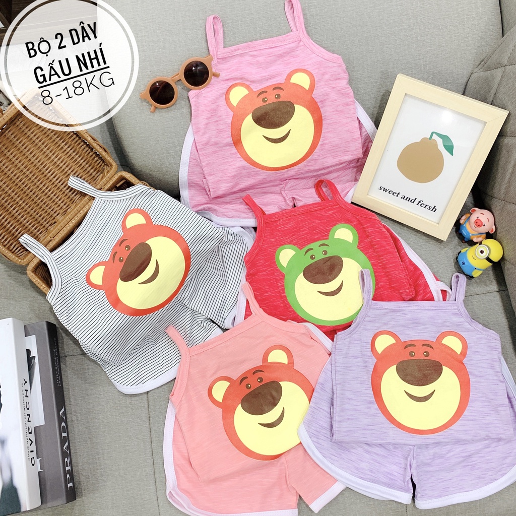 (10-22kg) Đồ bộ bé gái hai dây CAVANI quần áo trẻ em chất cotton thoáng mát in hình họa tiết gấu xinh xắn 156