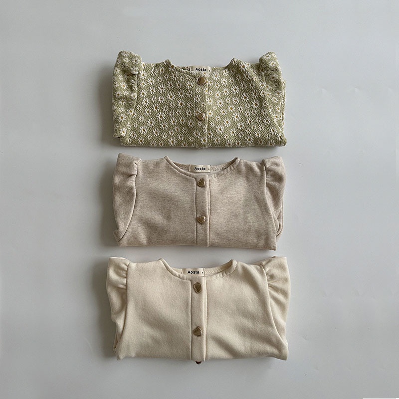 Áo Khoác Cotton Cổ Tròn Phong Cách Hàn Quốc Thời Trang Xuân Thu Cho Bé Gái Sơ Sinh 5Lox