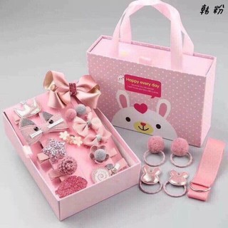 Bộ hộp dây buộc tóc, nơ kẹp tóc cho bé gái 18 chi tiết full box