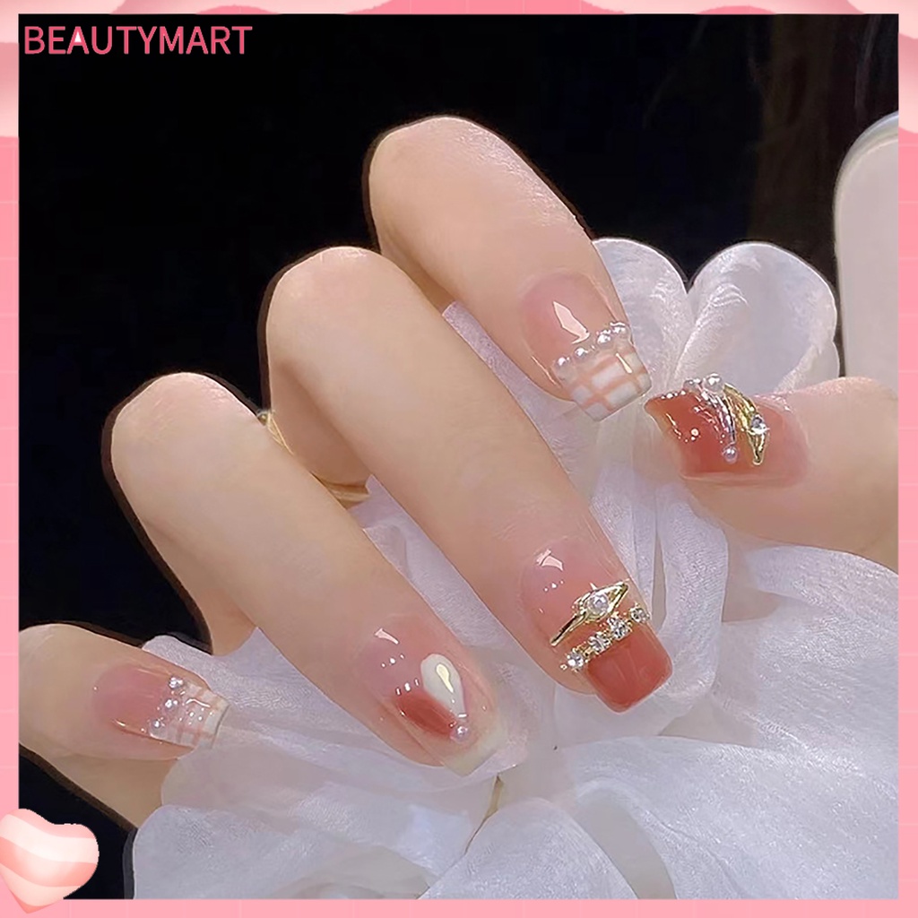 1 Bộ Móng Tay Giả Đính Ngọc Trai Giả Bảo Vệ Toàn Diện Có Thể Tháo Rời
