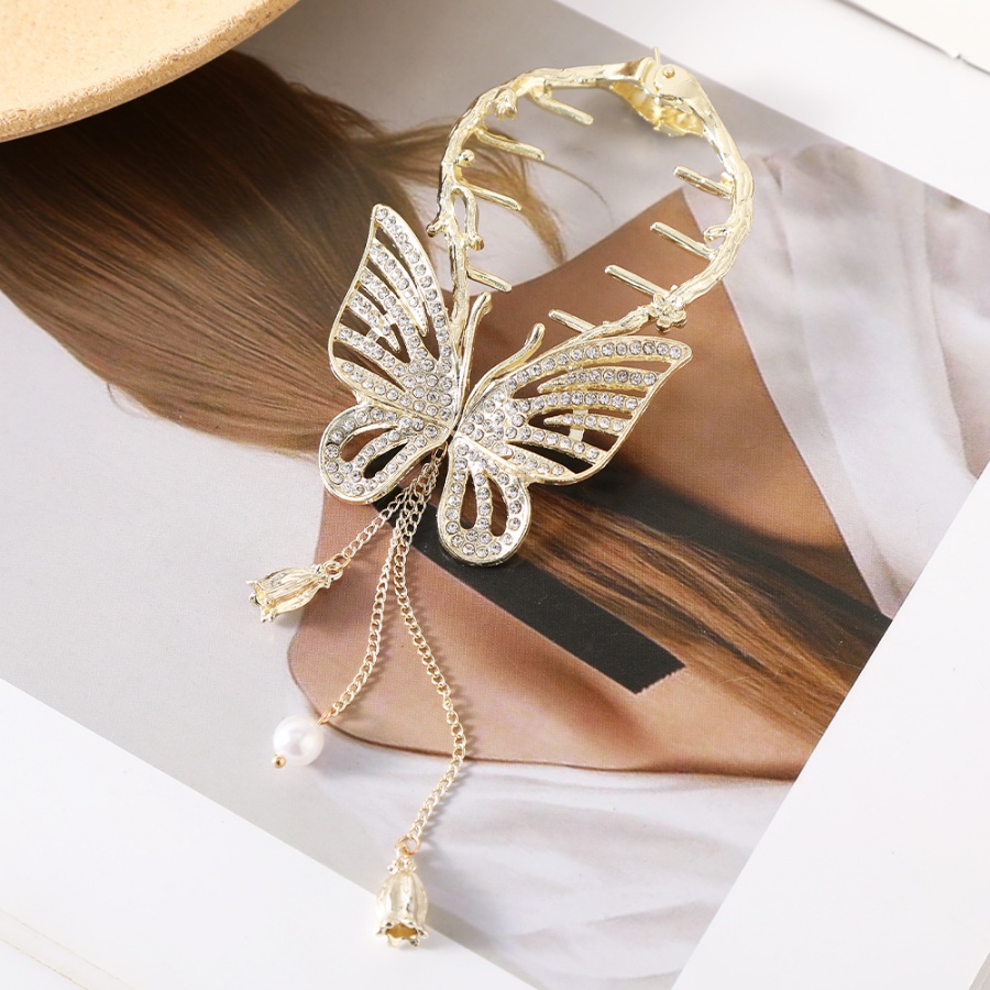 Kẹp Tóc Đuôi Ngựa Bằng Kim Loại Hình Bướm Đính Đá Pha Lê Tua Rua Phong Cách Hàn Quốc