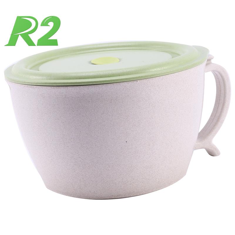 Bát Ăn Mì Có Nắp Đậy 40 OZ Bằng Sợi Rơm Lúa Mì Kèm Giá Đỡ Điện Thoại An Toàn Chống Nấm Mốc Cho Lò Vi Sóng