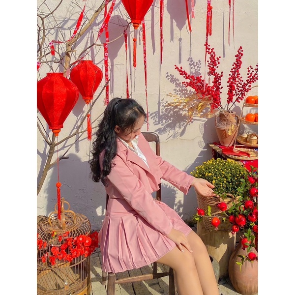 SET VEST HỒNG KÈM ÁO SƠ MI