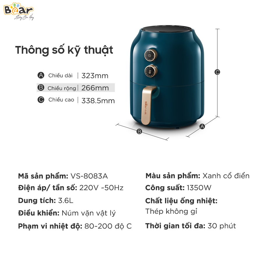Nồi Chiên Không Dầu 3.5l Bear Vs-8083a - Hàng Quốc Tế Bảo Hành 18 tháng