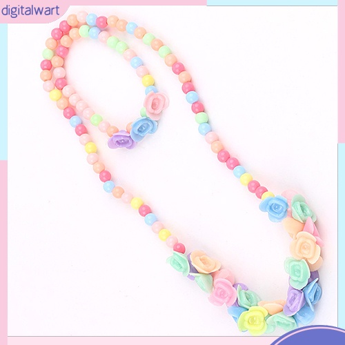 Bộ Trang Sức Vòng Cổ / Vòng Tay Chuỗi Hạt / Hoa Nhiều Màu 2 Trong 1 Thời Trang Dự Tiệc Cho Bé Gái