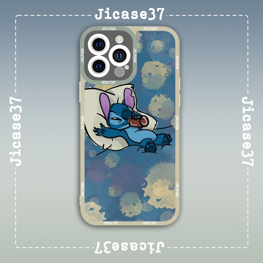 Ốp lưng iphone cạnh vuông Jicase JMcase Stitch Nằm Ngủ Hoạt Hình Cartoon Nino And Stitch x/xs/11/12/pro/max/plus/promax