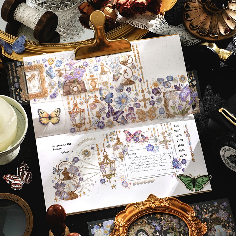 Enwei Bộ 3 Tờ Hình Dán Đồng Hồ Bướm Màu Đồng Vintage Trang Trí Sổ Tay