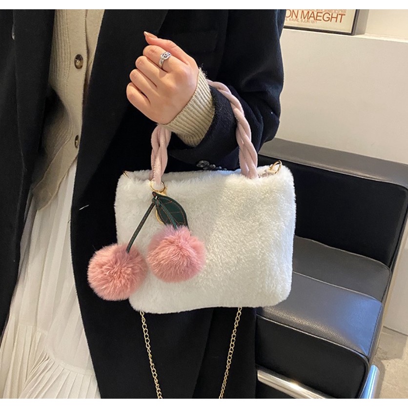 Túi Xách Lông Nhung Hình Quả Cherry Xinh Xắn Cho Nữ