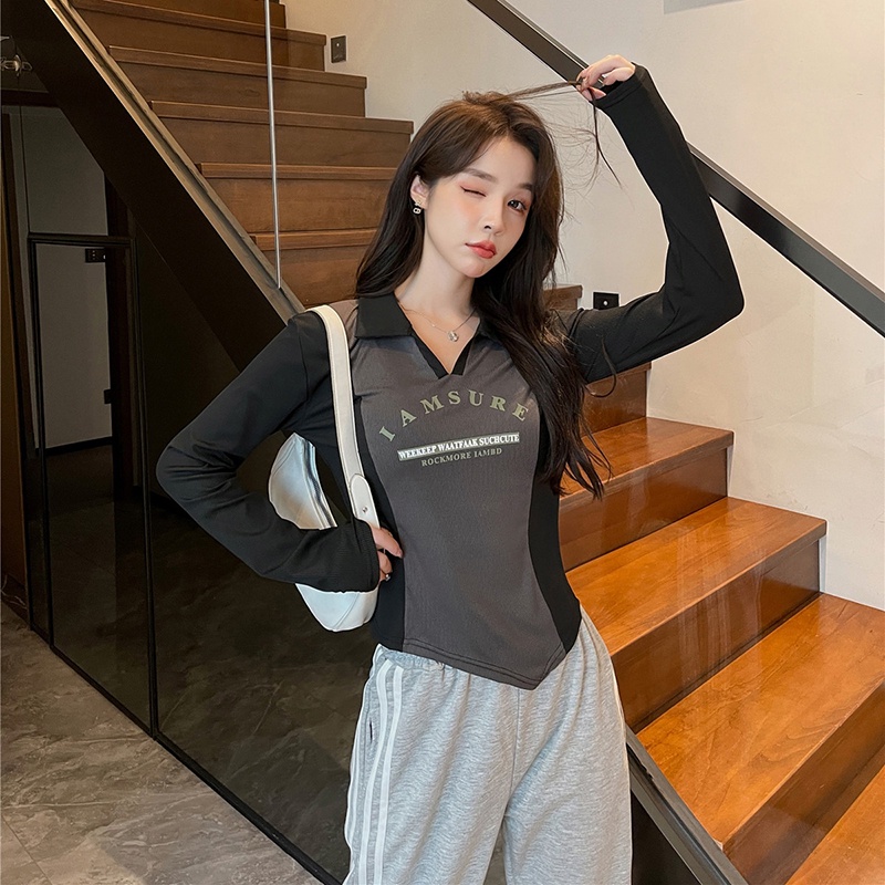 IELGY   Áo Thun polo Dáng Ôm In Họa Tiết Phong Cách Mỹ Hàn Quốc Thời Trang Cho Nữ