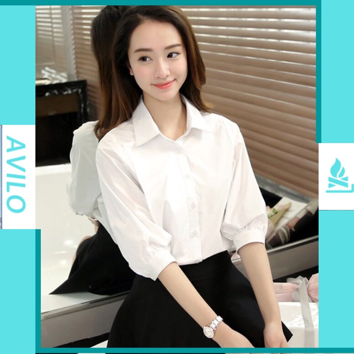 áo sơ mi nữ công sở tay ngắn lỡ kiểu tiểu thư phong cách hàn quốc chất vải lụa mềm mịn ít nhăn AVILO SM10