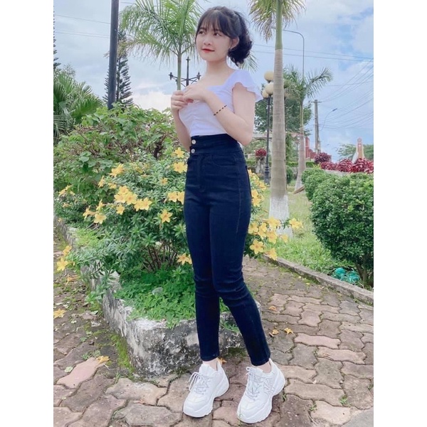 Quần Jeans Nữ 2 Nút BigSize 60kg Đến 98kg Mặc Vừa_Lưng Siêu Cao_Co Giãn Mạnh