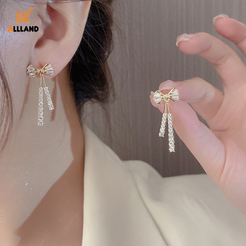 1 Đôi Bông Tai Hình Nơ Đính Đá Zircon Lấp Lánh Phong Cách Hàn Quốc Dành Cho Nữ