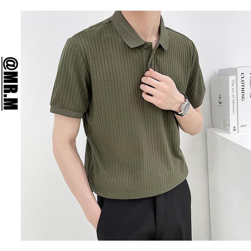 Áo Thun polo Dệt Kim Lụa Lạnh Màu Trơn Cao Cấp Phong Cách Mới Mùa Hè Cho Nam