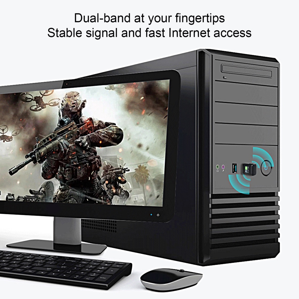 Thẻ Mạng WiFi Không Dây Băng Tần Kép Rộng 600Mbps USB 2.4 / 5.8GHz Cho Laptop Windows 7 / 8 / 10 / 11 / Vista / XP