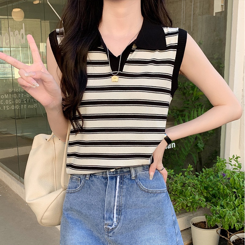 Áo Thun Nữ Cộc Tay Cổ Tròn Sọc Ngang Thời Trang