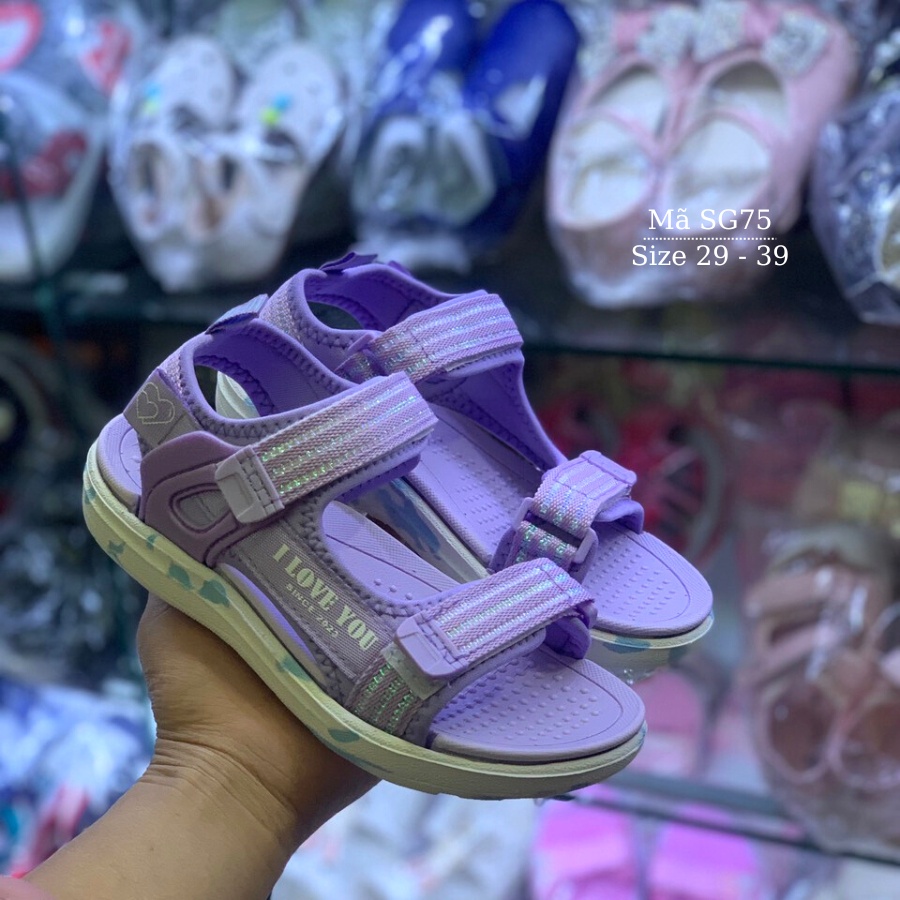 Dép sandal bé gái 5 - 12 tuổi siêu nhẹ quai dán tiện dụng phong cách Hàn Quốc đi học đi chơi SG75