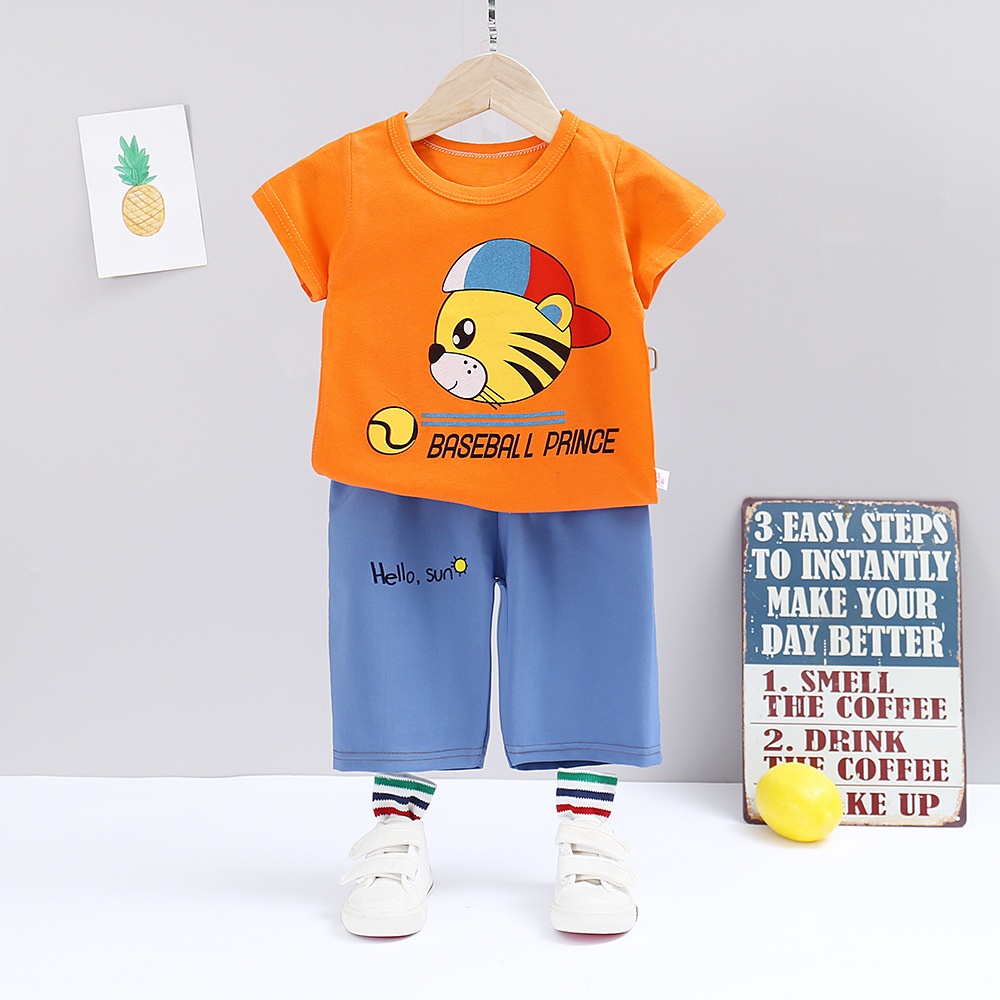 Bộ Áo Thun Cotton Tay Ngắn Và Quần Ngắn Phong Cách Hàn Quốc Dành Cho Bé Trai 66-120cm