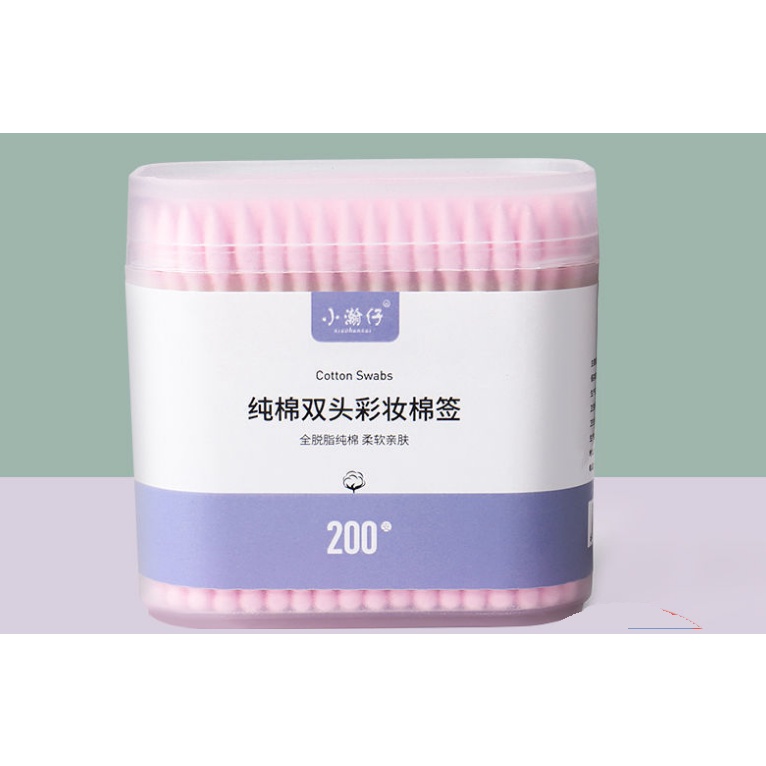 Hộp 200 tăm bông 2 đầu vệ sinh tai mũi - tiện lợi, sạch sẽ giao màu ngẫu nhiên