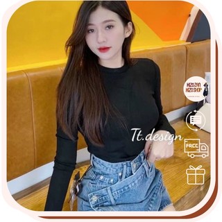 Áo thun nữ tay dài trơn basic ôm body, áo phông chất cotton giấy form ôm hàng Quảng Châu thời trang Hàn Quốc mùa thu 5