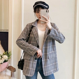 (Order) XL-4XL Áo khoác vest blazer kẻ basic ngoại cỡ