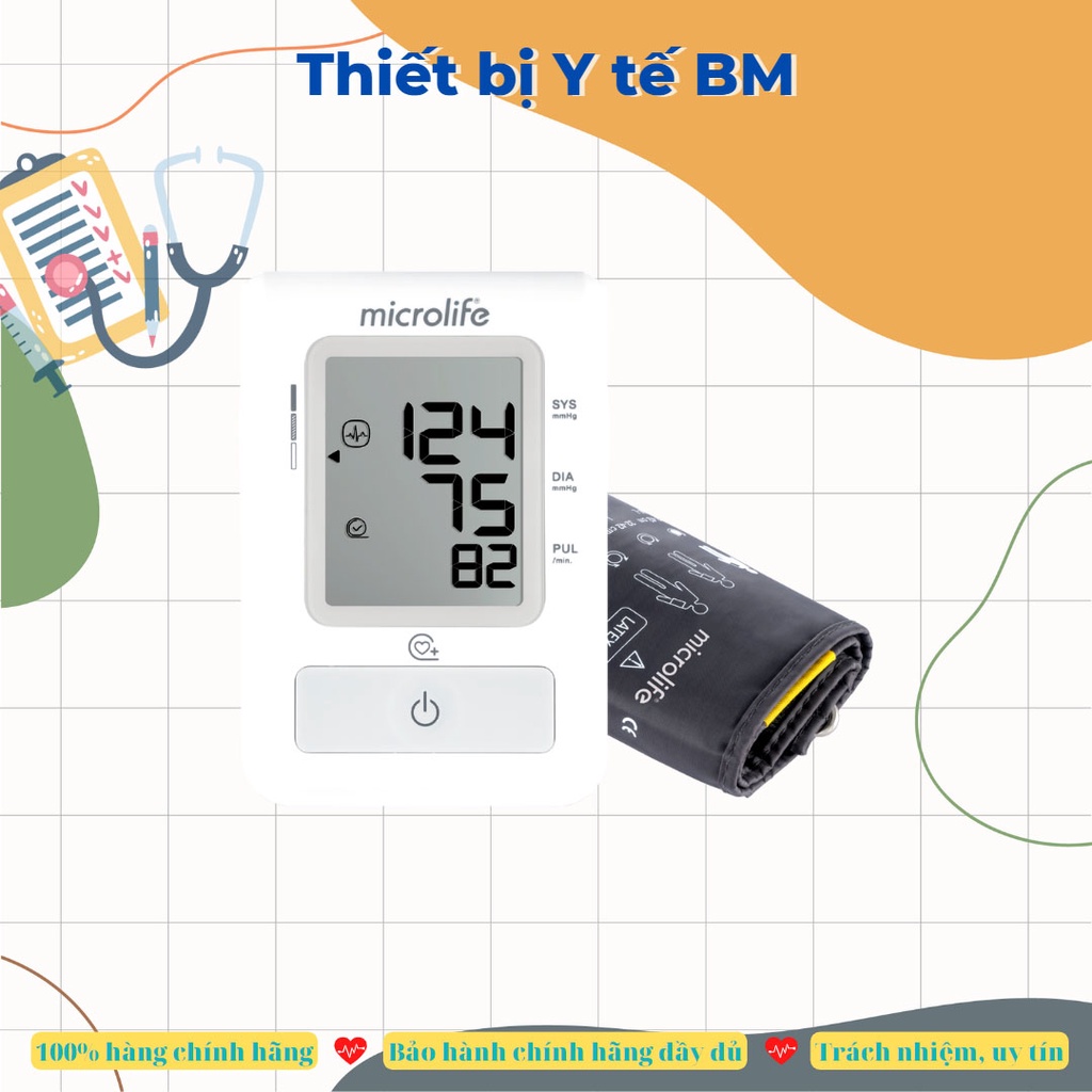 Máy đo huyết áp tự động Microlife B2 Easy CN bơm thông minh Gentle+ và cảnh báo rối loạn nhịp tim PAD -Tbyt BM