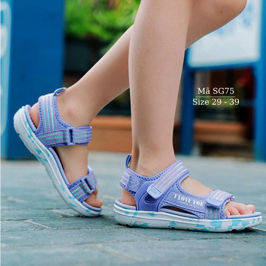 Dép sandal bé gái 5 - 12 tuổi siêu nhẹ quai dán tiện dụng phong cách Hàn Quốc đi học đi chơi SG75
