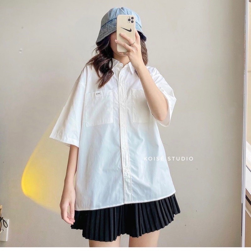 Áo Sơ mi Basic Cộc Tay Fom Rộng Chất Thô Mềm Dày Dặn-2619
