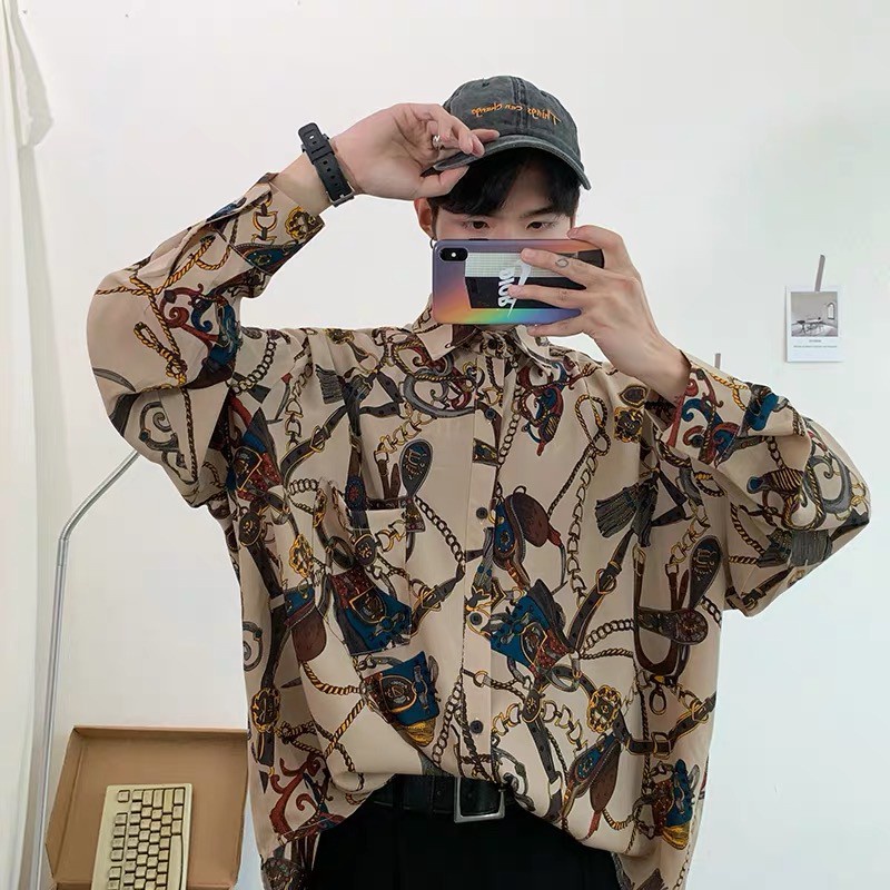 (HÀNG ORDER) ÁO SƠ MI NAM NỮ KIỂU OVERSIZE PHỐI HOẠ TIẾT FORM RỘNG HÀN QUỐC