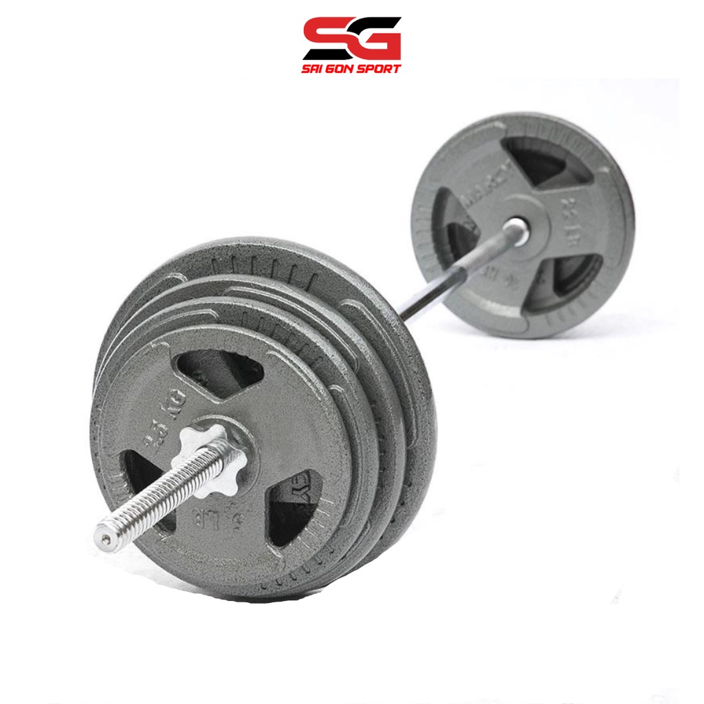 Đòn tạ 1m5 thép đặc phi 28 có ốc gen soắn hai đầu hãm tạ , tay nắm tạo nhám chống trơn mạ crom sáng - SÀI GÒN SPORT