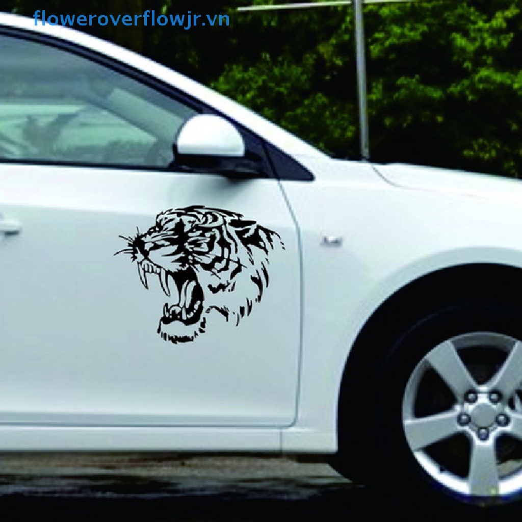 Đề Can Vinyl Hình Đầu Hổ Mạnh Mẽ Cá Tính Trang Trí Xe Hơi / Xe Máy Kích Thước 28X28CM