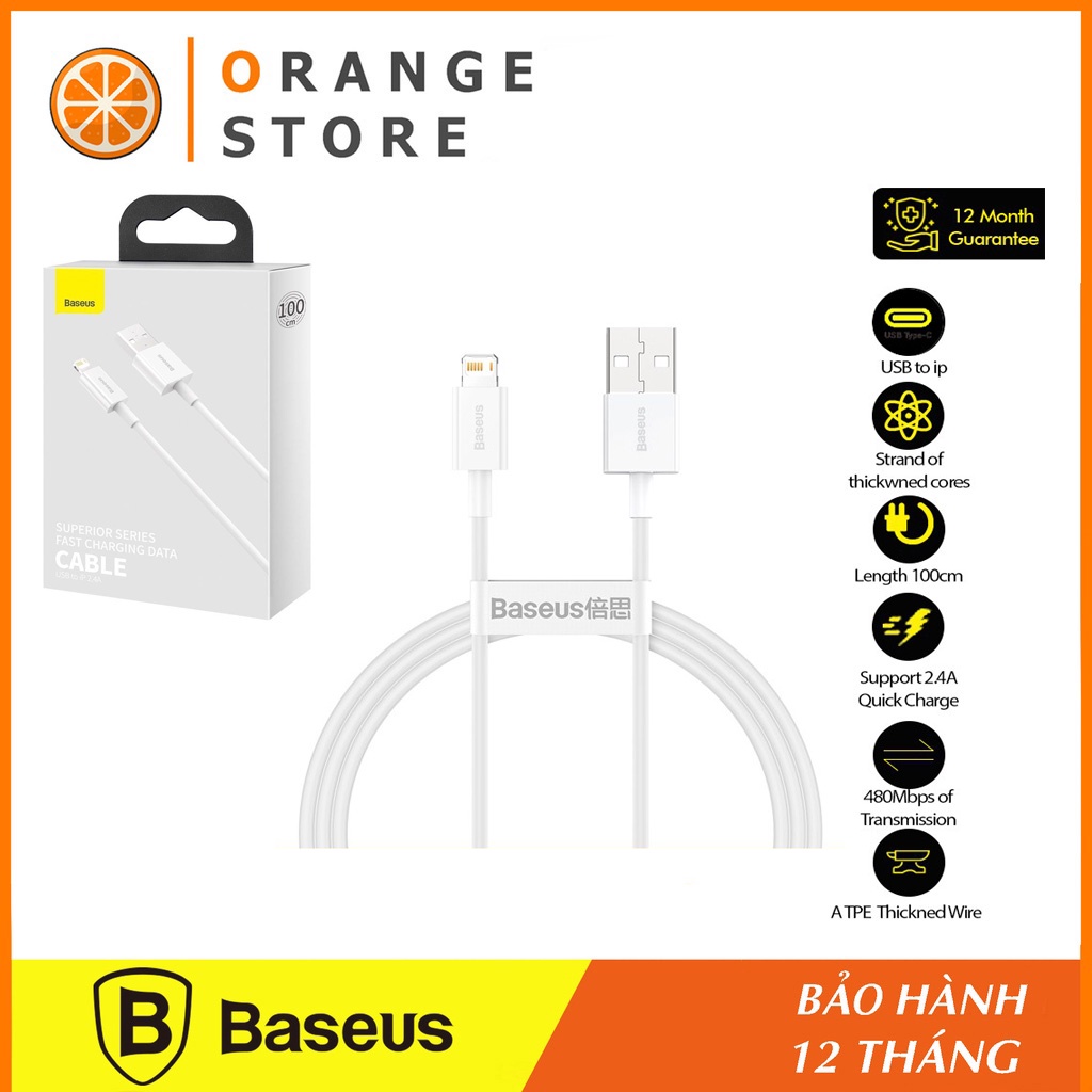 Dây sạc nhanh Baseus Superior Series sạc nhanh 2.4A truyền dữ liệu cho smartphone/tables nhà táo - phukienorange