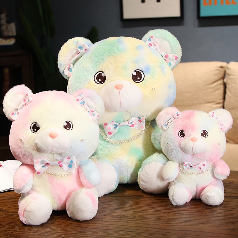 Thú Nhồi Bông Hình Gấu Thắt Nơ Màu Nhuộm Ngọc Trai Cho Bé