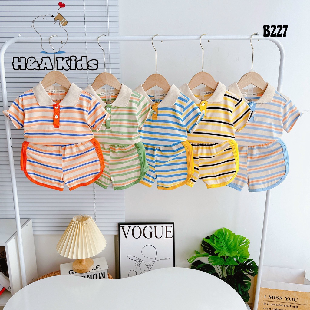 Bộ thun lạnh sọc dệt cao cấp cổ trụ quần vát phối màu đáng yêu cho bé từ 8-19kg