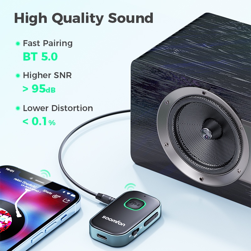 Thiết Bị Truyền Nhận Tín Hiệu Bluetooth 5.0 SOOMFON 2 Trong 1 Tích Hợp Mic Không Dây Cho Điện Thoại / Loa / TV / Xe Hơi 2 Trong 1 | BigBuy360 - bigbuy360.vn