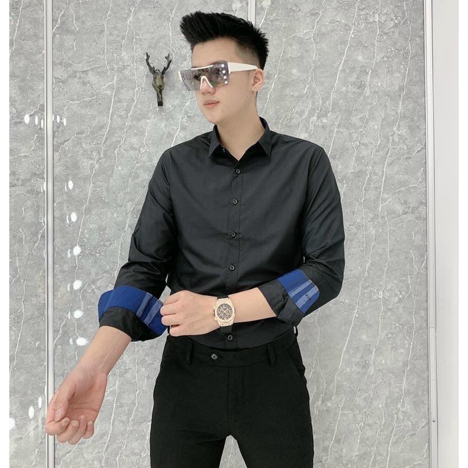Sơ Mi Nam Phối Tay Cổ Bbr Trơn Mịn Không Nhăn Không Pai Không Xù
